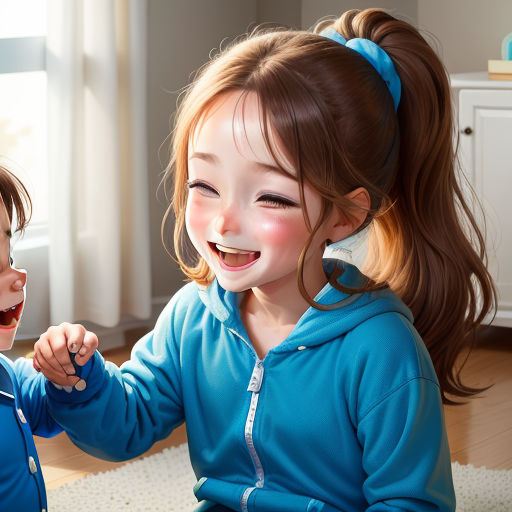 a little girl is smiling and playing with another girl's teeth in a room with a window and a rug, hyperrealism, a photorealistic painting, Byeon Sang-byeok, ultra realistic faces