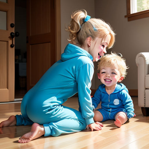 a mother and her child playing on the floor together in a living room with a couch in the background, photorealism, a storybook illustration, Christian Hilfgott Brand, portrait photography