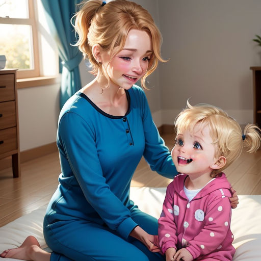 a woman and a child sitting on a bed together, one of them is smiling and the other is looking at the camera, hyperrealism, a hyperrealistic painting, Clarice Beckett, ultra realistic faces
