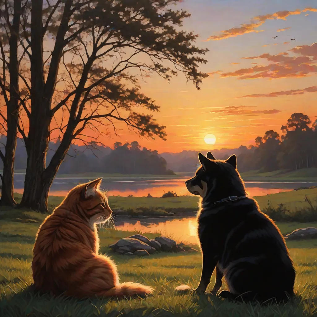 Sunset Strolls: A Cat and Dog Adventure
