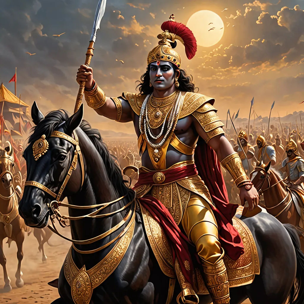 a painting of a man riding on the back of a horse next to a group of men in armor, Bholekar Srihari, samikshavad, a detailed painting, highly detailed digital painting