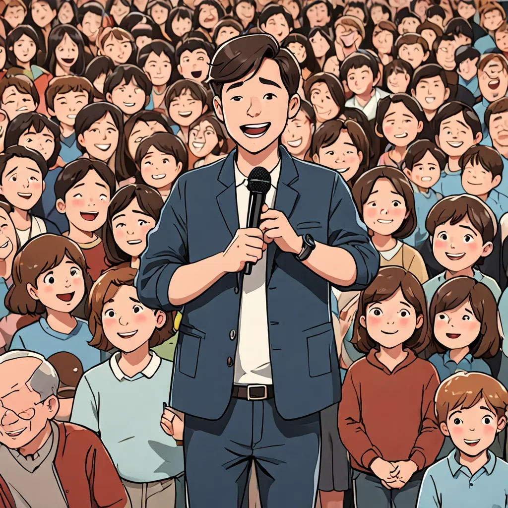 a man standing in front of a crowd of people holding a microphone in his hand and speaking into a microphone, socialist realism, a comic book panel, Asaf Hanuka, yukito kishiro