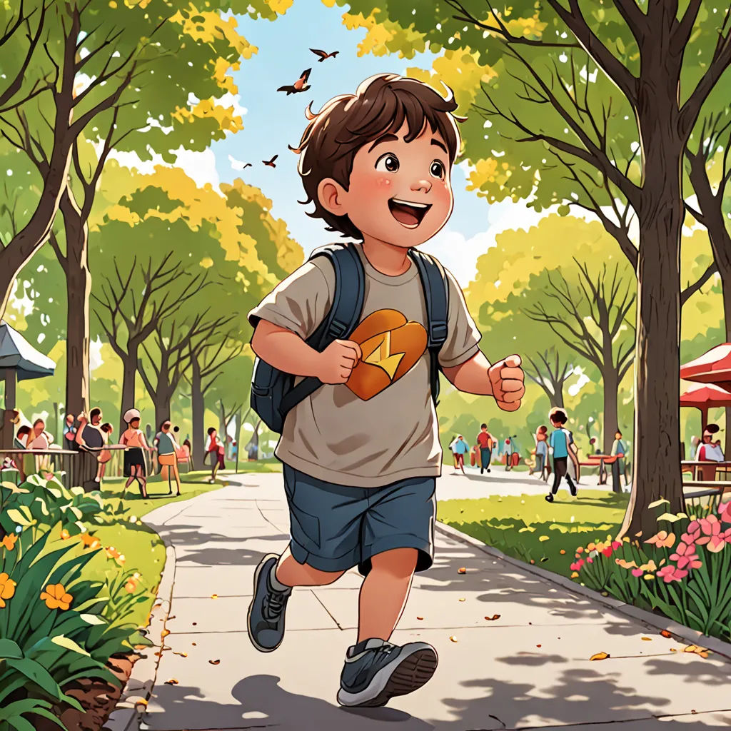 a boy running down a path in a park with a heart shaped box in his hand and a bird flying above him, american scene painting, a storybook illustration, Aaron Jasinski, rossdraws global illumination