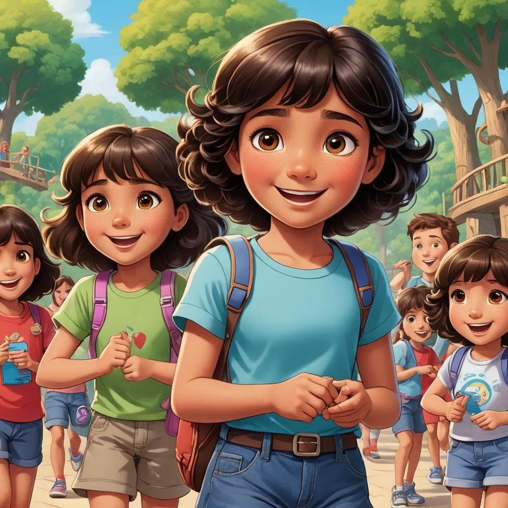a cartoon of a group of children walking in a park together with a woman holding a backpack and smiling, paris school, a storybook illustration, disney, official art