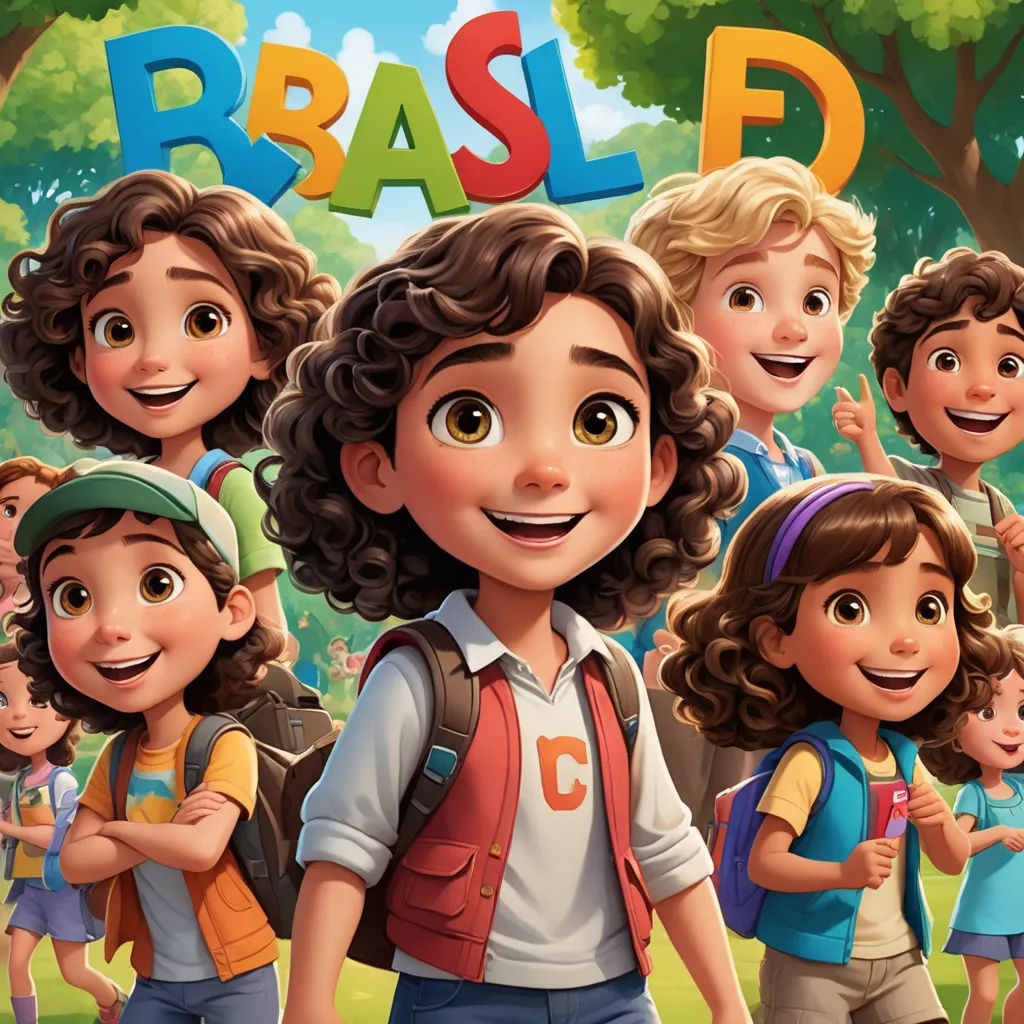a cartoon character with a group of children in the background of the poster for the movie rasl d, serial art, an album cover, disney, key art