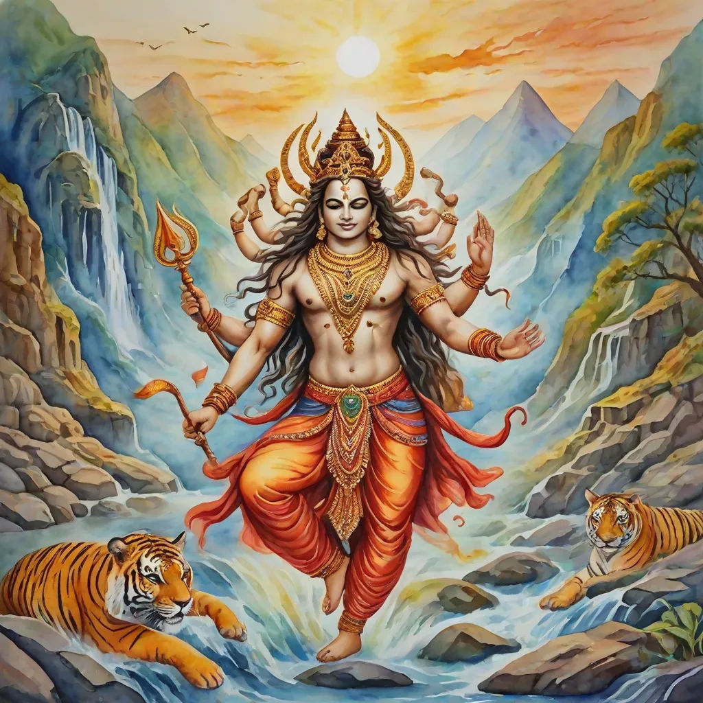 a painting of a man with a tiger and a tiger in the background, with a mountain in the background, samikshavad, a fine art painting, Bholekar Srihari, official art