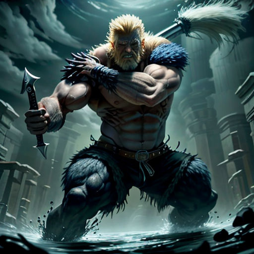 a man with a sword in his hand and a demon on his shoulder, in a dark background with a full moon