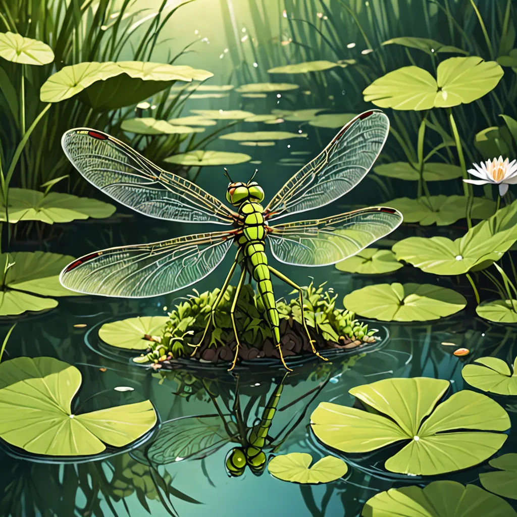 a dragonfly sitting on top of a lily pad in a pond of water lilies and lily pads, fantasy art, a detailed painting, Chris LaBrooy, highly detailed digital painting