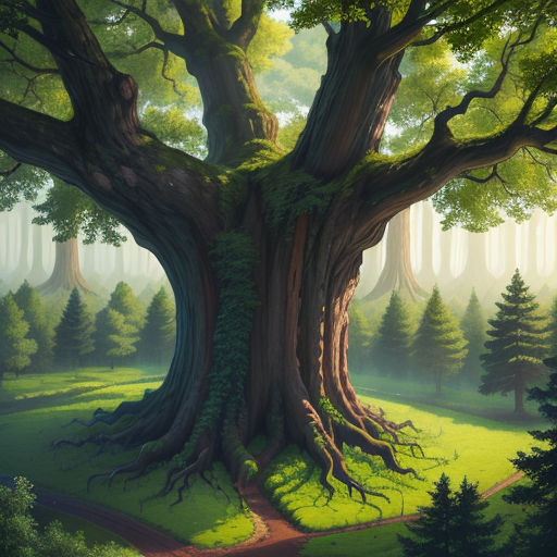 A wise old oak tree with a gentle kindly face, detailed award winning  children's book illustration : r/dalle2