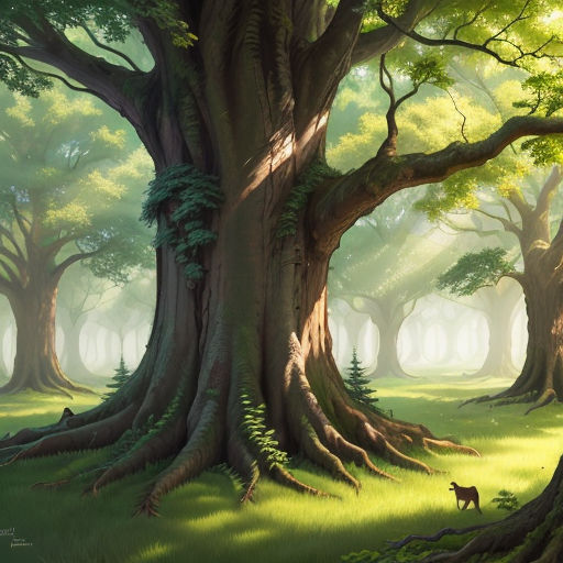 A wise old oak tree with a gentle kindly face, detailed award winning  children's book illustration : r/dalle2