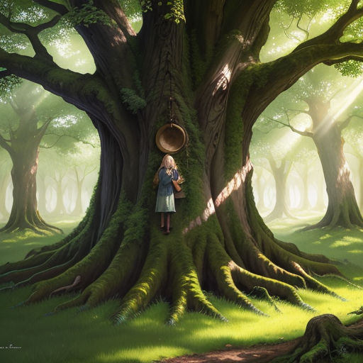 A wise old oak tree with a gentle kindly face, detailed award winning  children's book illustration : r/dalle2