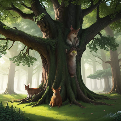 A wise old oak tree with a gentle kindly face, detailed award winning  children's book illustration : r/dalle2