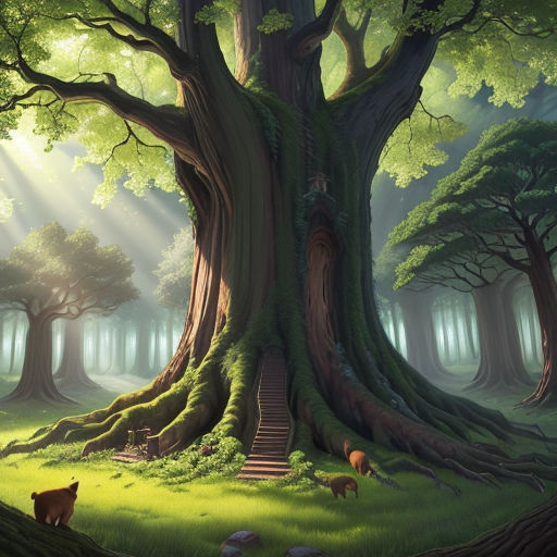 A wise old oak tree with a gentle kindly face, detailed award winning  children's book illustration : r/dalle2