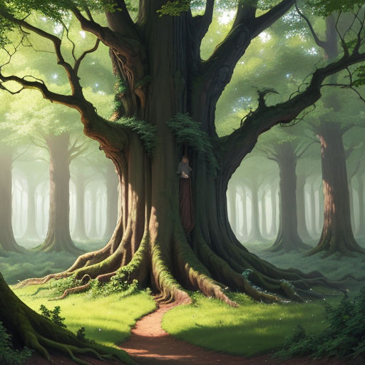 A wise old oak tree with a gentle kindly face, detailed award winning  children's book illustration : r/dalle2