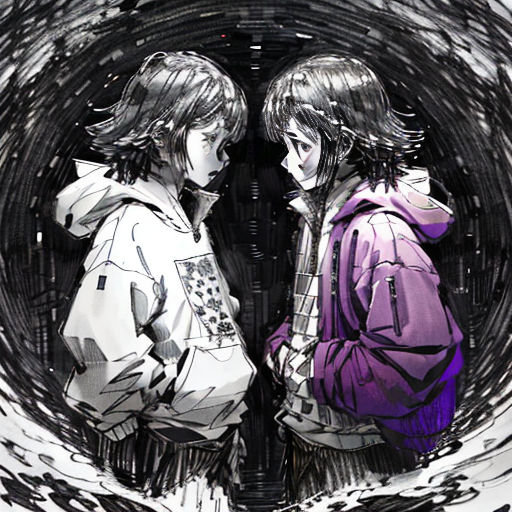 two people standing in a circle with a black and white background and a black and white background with a black and white background