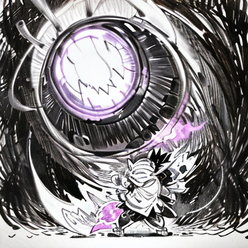 a drawing of a purple light coming out of a hole in the ground with a person standing in front of it