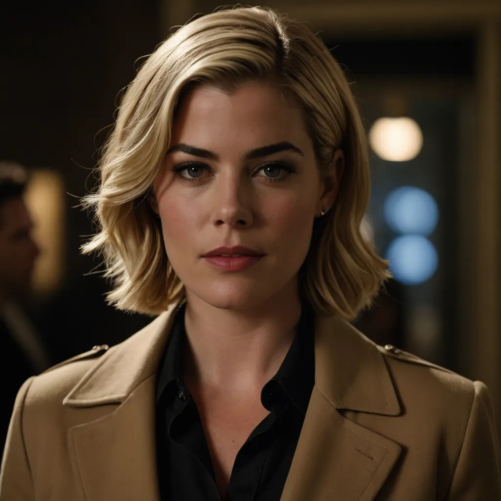 a woman in a brown jacket looking at the camera with a serious look on her face and shoulders,, fine art, a character portrait, Constance Gordon-Cumming, promotional image