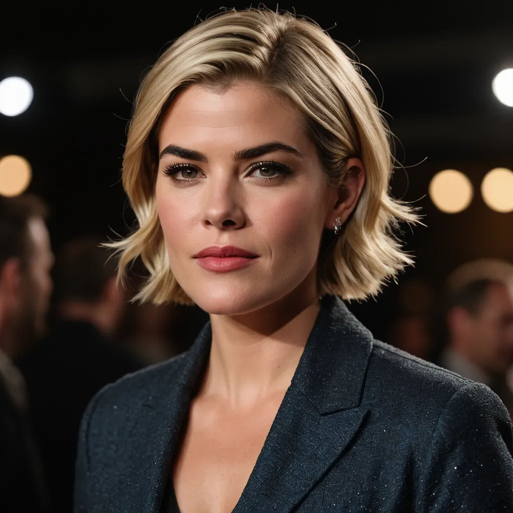 a woman with a short haircut and a black jacket on a red carpeted room with lights in the background, private press, a portrait, Anna Maria Barbara Abesch, promotional image