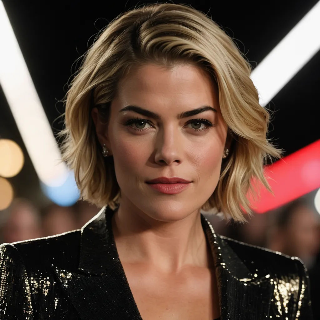 a woman with a short haircut and a black jacket on a red carpeted room with lights in the background, private press, a portrait, Anna Maria Barbara Abesch, promotional image