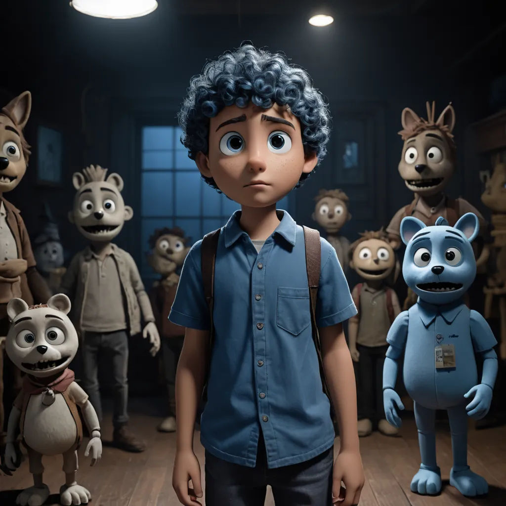 a man standing in front of a group of cartoon characters in a room with lights on and a ceiling light, furry art, poster art, Chris LaBrooy, promotional image