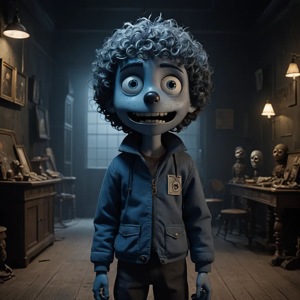 a creepy little boy with curly hair standing in a dark room with a creepy doll in the background and a creepy looking doll in the foreground, photorealism, a character portrait, Chris LaBrooy, promotional image