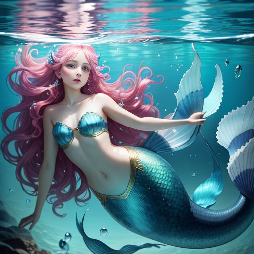 Close-up Of Fantasy Mermaid In Deep Ocean Sad Because Water