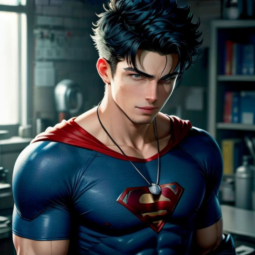 a man in a superman costume is looking at something in the distance with a serious look on his face