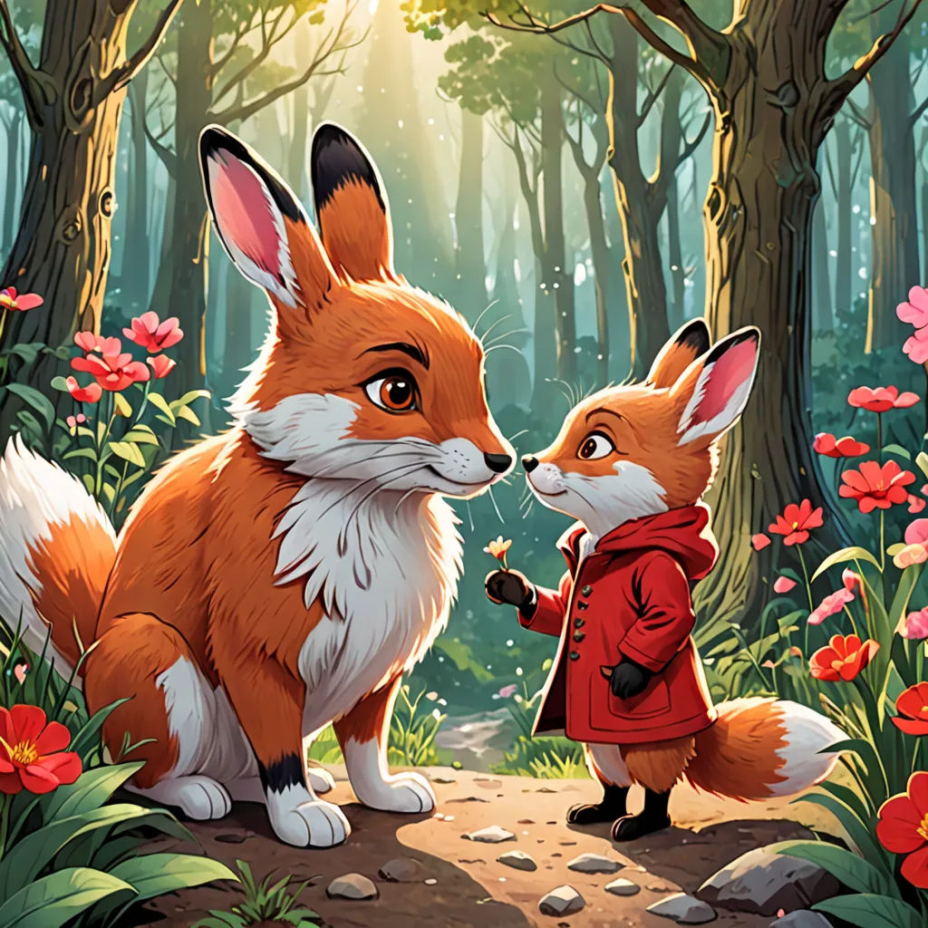 a painting of a fox and a fox cub in a forest with flowers and trees, one of the fox is looking at the other, Aaron Jasinski, furry art, a storybook illustration, official art