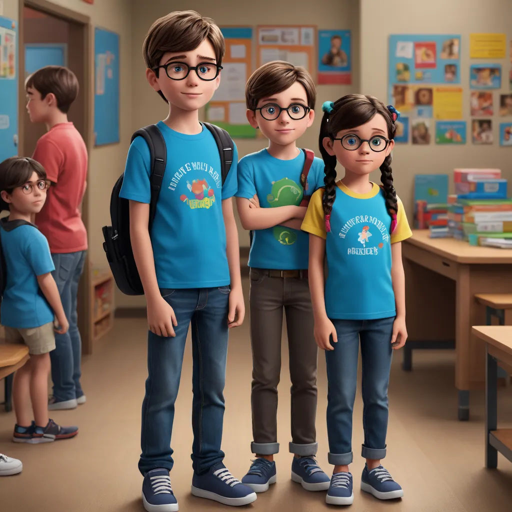 a group of children standing in a classroom with a teacher in the background wearing glasses and a backpack and a backpack, vancouver school, concept art, Chris LaBrooy, promotional image