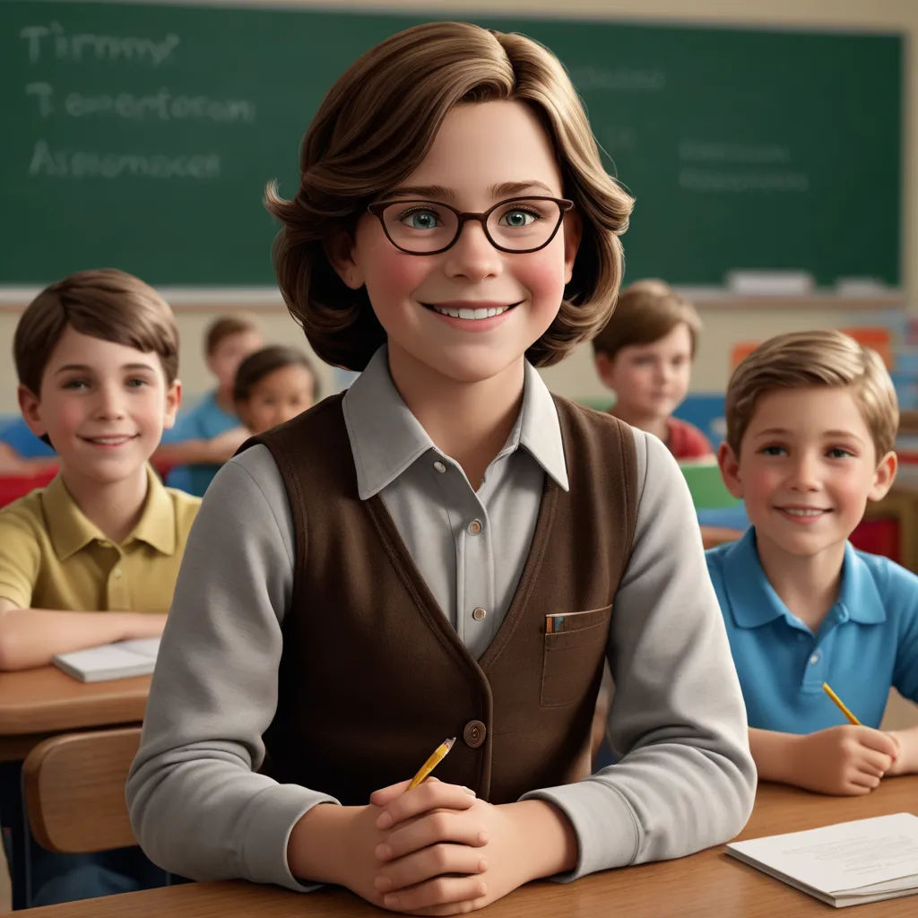 a cartoon girl sitting at a desk with a pencil in her hand and two boys behind her smiling at the camera, les automatistes, a computer rendering, Ada Gladys Killins, promotional image