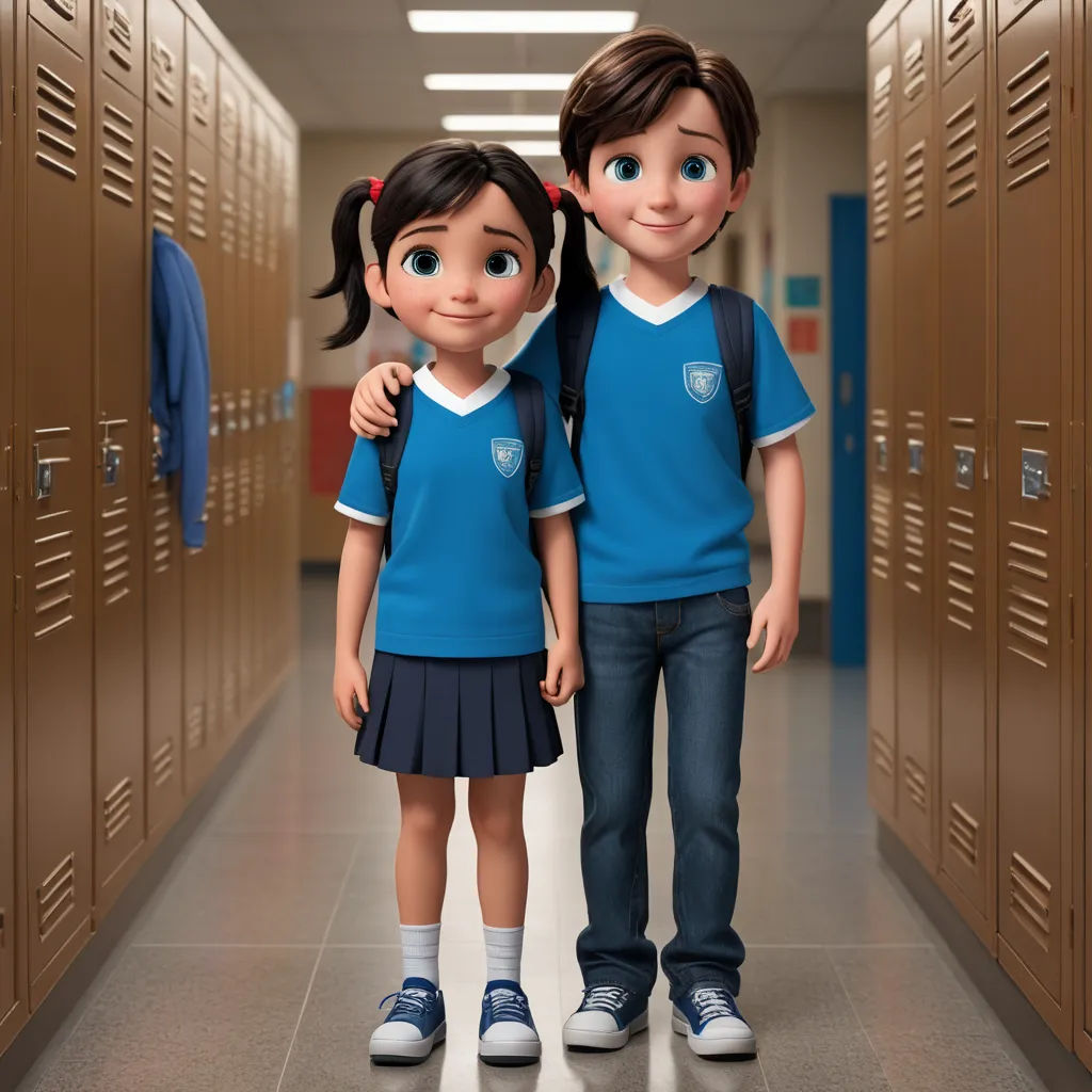a couple of kids standing in a hallway next to lockers with lockers behind them and a backpack on their back, quito school, a poster, Eddie Mendoza, promotional image