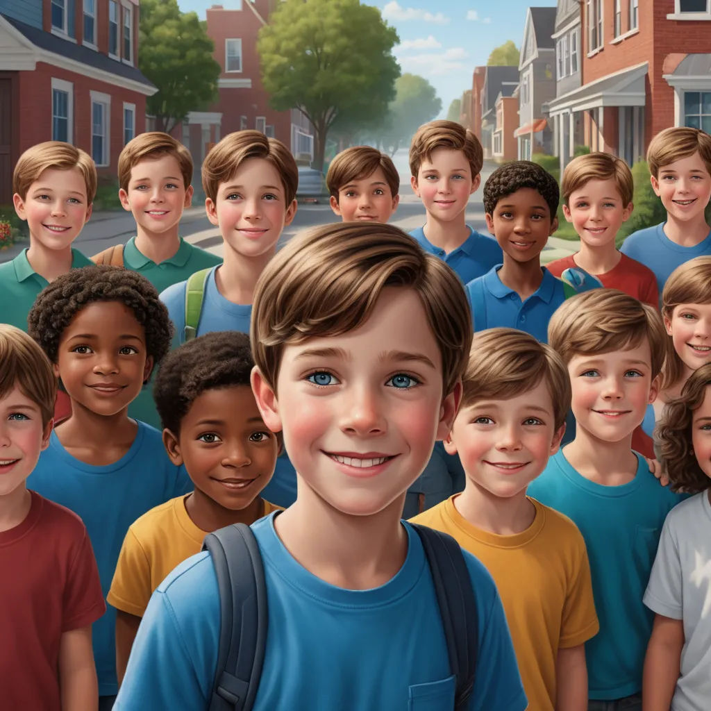 a group of children standing in front of a building with a boy in the middle of the picture smiling, american scene painting, a storybook illustration, Chris LaBrooy, furaffinity