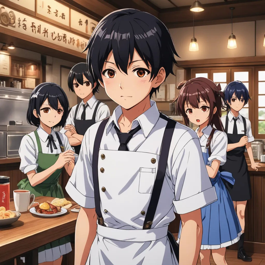 a group of people standing around a table in a kitchen with food on it and a person standing in front of a counter, remodernism, concept art, Aya Goda, official art