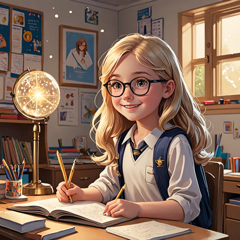 a girl sitting at a desk with a book and pencil in her hand and a clock on the wall, paris school, a storybook illustration, Artgerm, rossdraws global illumination