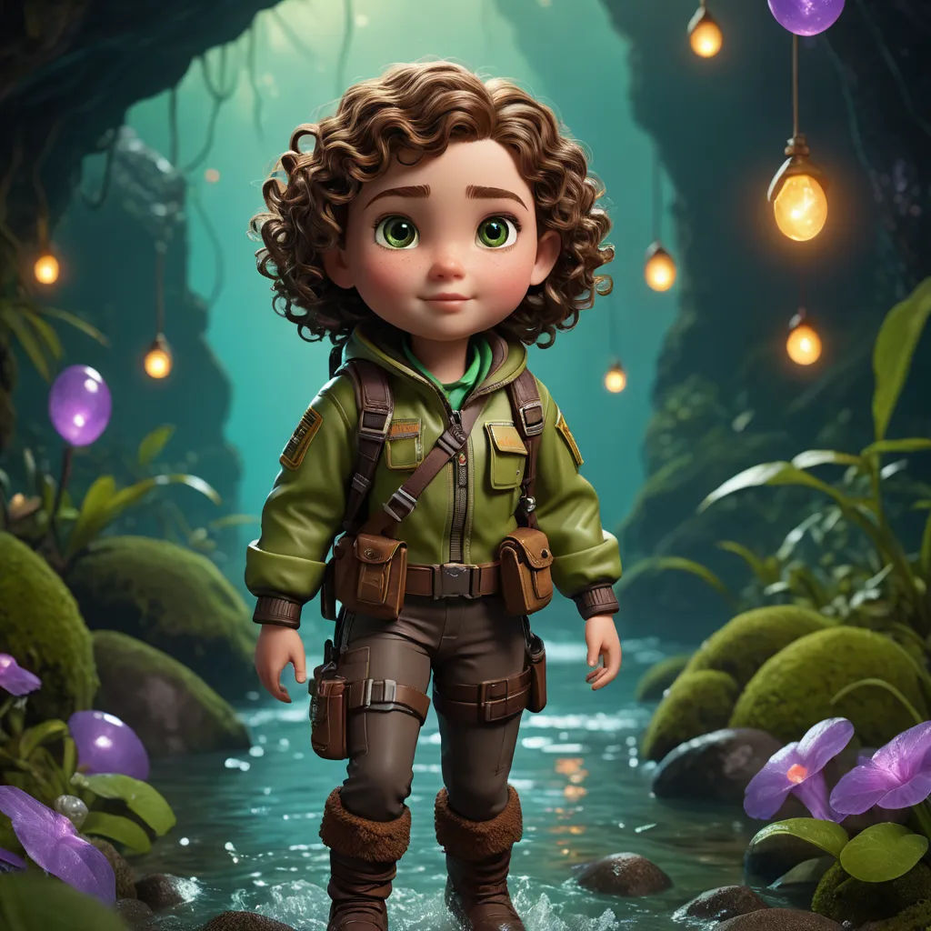 a cartoon character is standing in a stream of water with a light bulb hanging from the ceiling above him, photorealism, a character portrait, Cliff Childs, unreal engine highly rendered