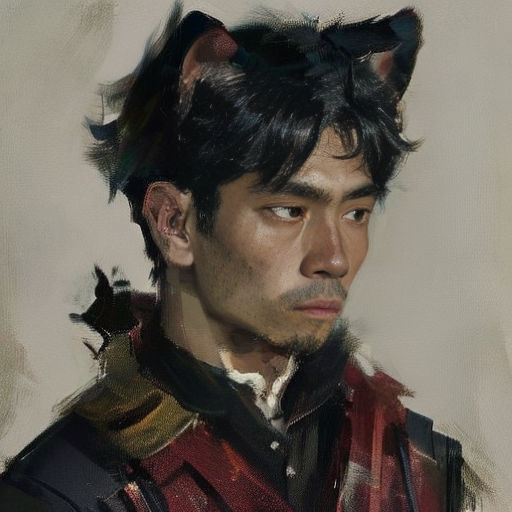 a man with a cat's head on his head and a jacket on his shoulders and a tie on his head