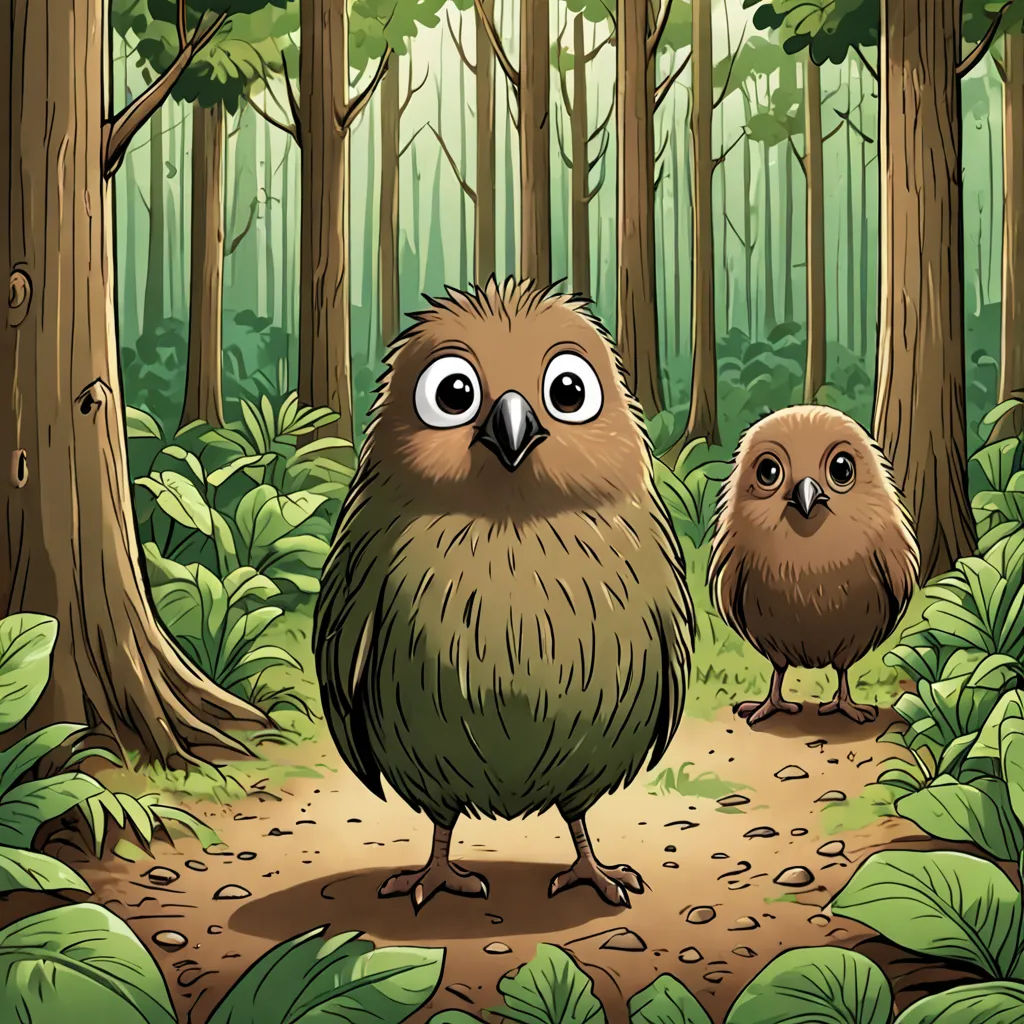 a couple of owls standing on a dirt road in a forest with trees and plants around them, with a forest background, sots art, a storybook illustration, Chris LaBrooy, storybook illustration