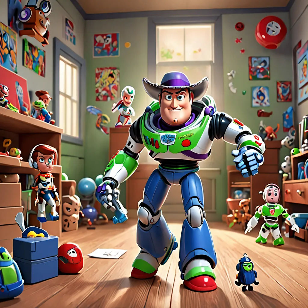 a toy story character in a toy story room with toys and toys on the floor and a toy story character in the background, sots art, poster art, Chris LaBrooy, pixar and disney animation