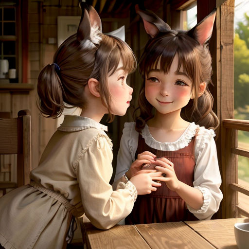 two little girls sitting at a table with a cup of coffee in front of them and one girl holding her hands