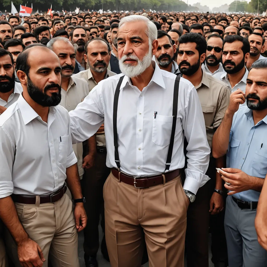 a man with a beard and suspenders standing in front of a crowd of men in dress clothes and holding a cigarette, unilalianism, a colorized photo, Abdullah Gërguri, vfx