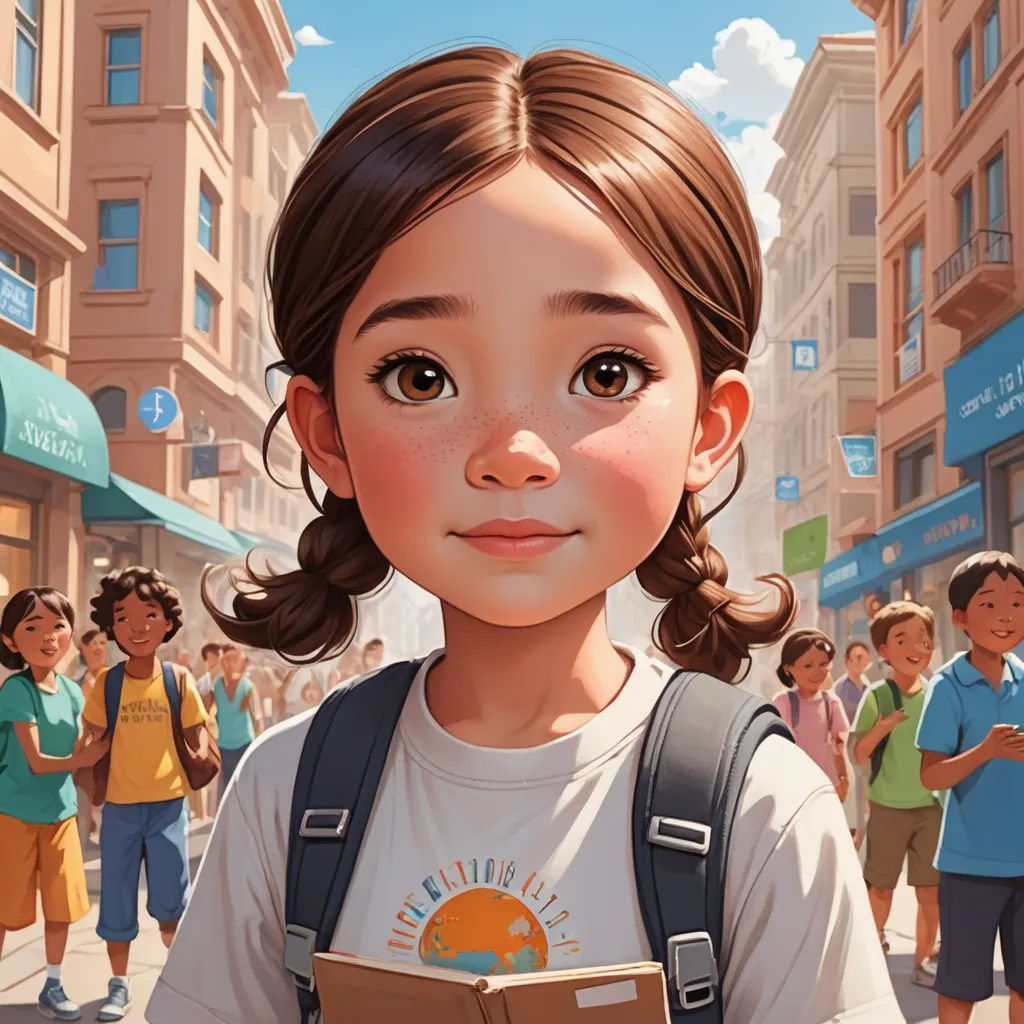 a girl with a book in her hands standing in front of a crowd of people on a city street, photorealism, a detailed painting, Clint Cearley, rossdraws global illumination