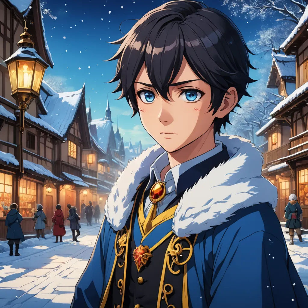 a man in a blue coat standing in front of a building with a street light in the background and a snow covered street, sots art, a character portrait, Cedric Seaut (Keos Masons), official art