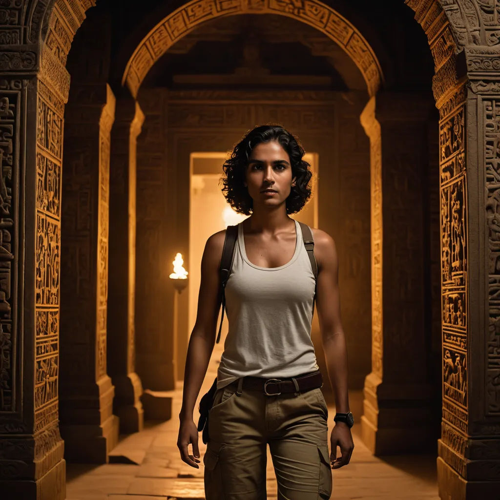 a woman walking through a tunnel in a building with a light on the side of it and a doorway, samikshavad, a character portrait, Daphne Fedarb, promotional image
