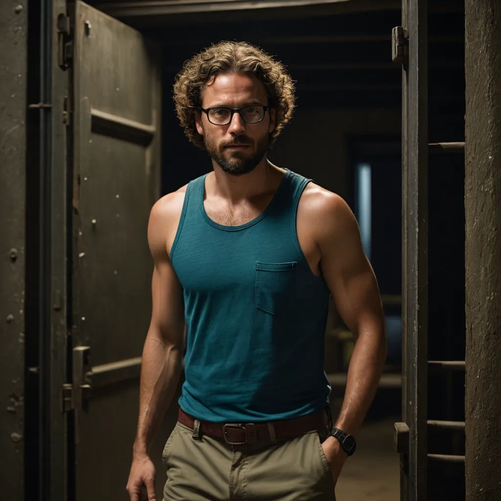 a man with glasses standing in a doorway with his hands in his pockets and looking at the camera with a serious look on his face, private press, a character portrait, Breyten Breytenbach, promotional image