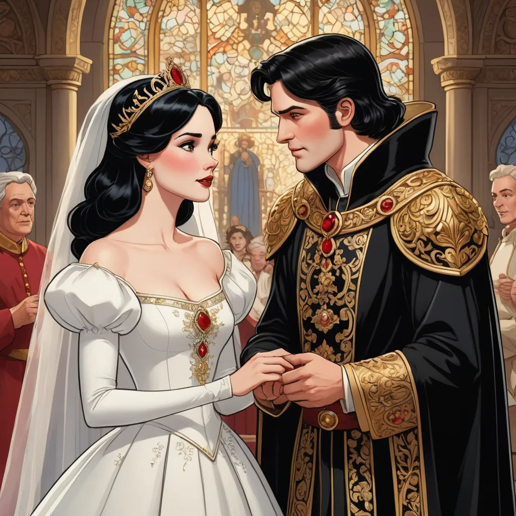 a man and woman dressed in medieval clothing standing next to each other in front of a stained glass window, gothic art, a storybook illustration, disney, official art