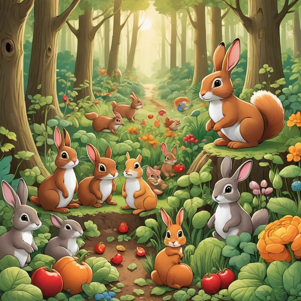 a forest with many rabbits and flowers in it, and a path leading to the forest with many rabbits, furry art, a storybook illustration, Chris LaBrooy, highly detailed digital painting