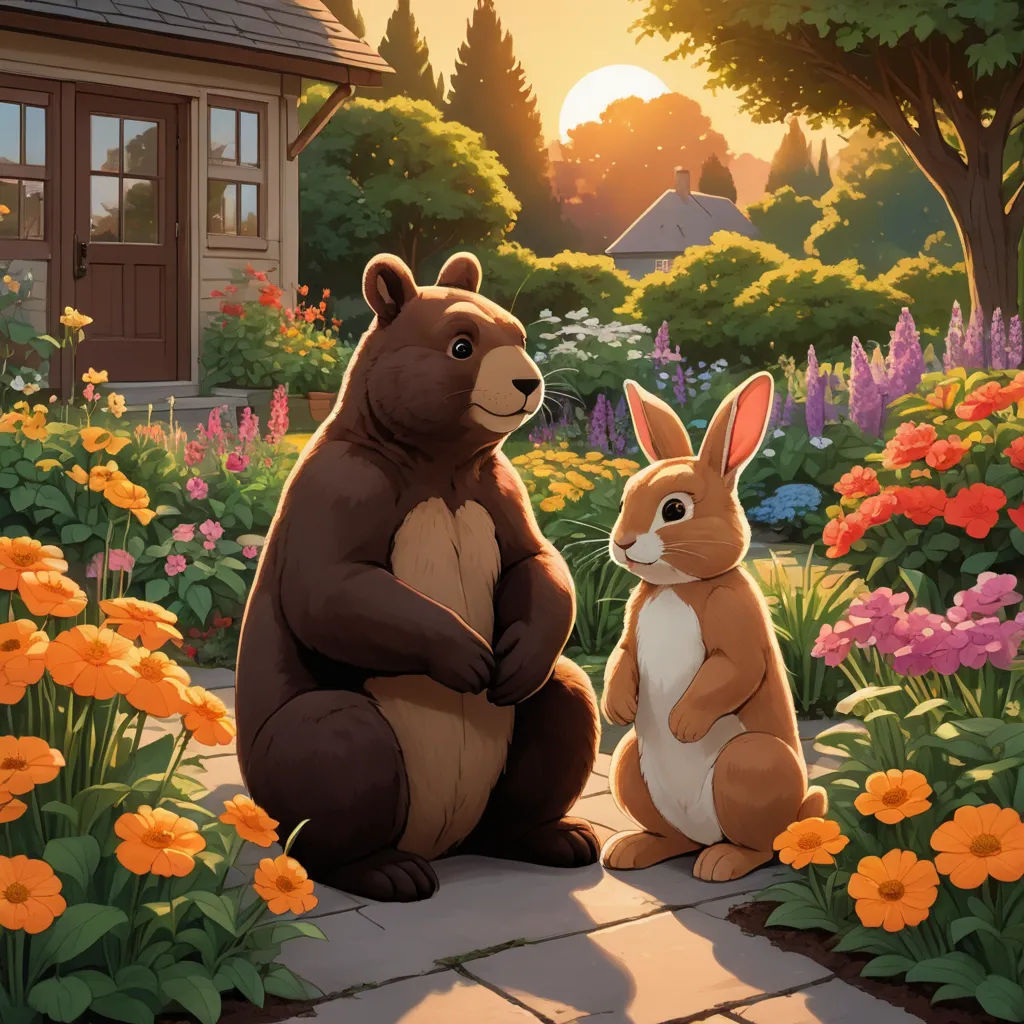 a couple of animals that are sitting in the grass near flowers and flowers in the grass and flowers in the grass, furry art, a storybook illustration, Brothers Hildebrandt, official art