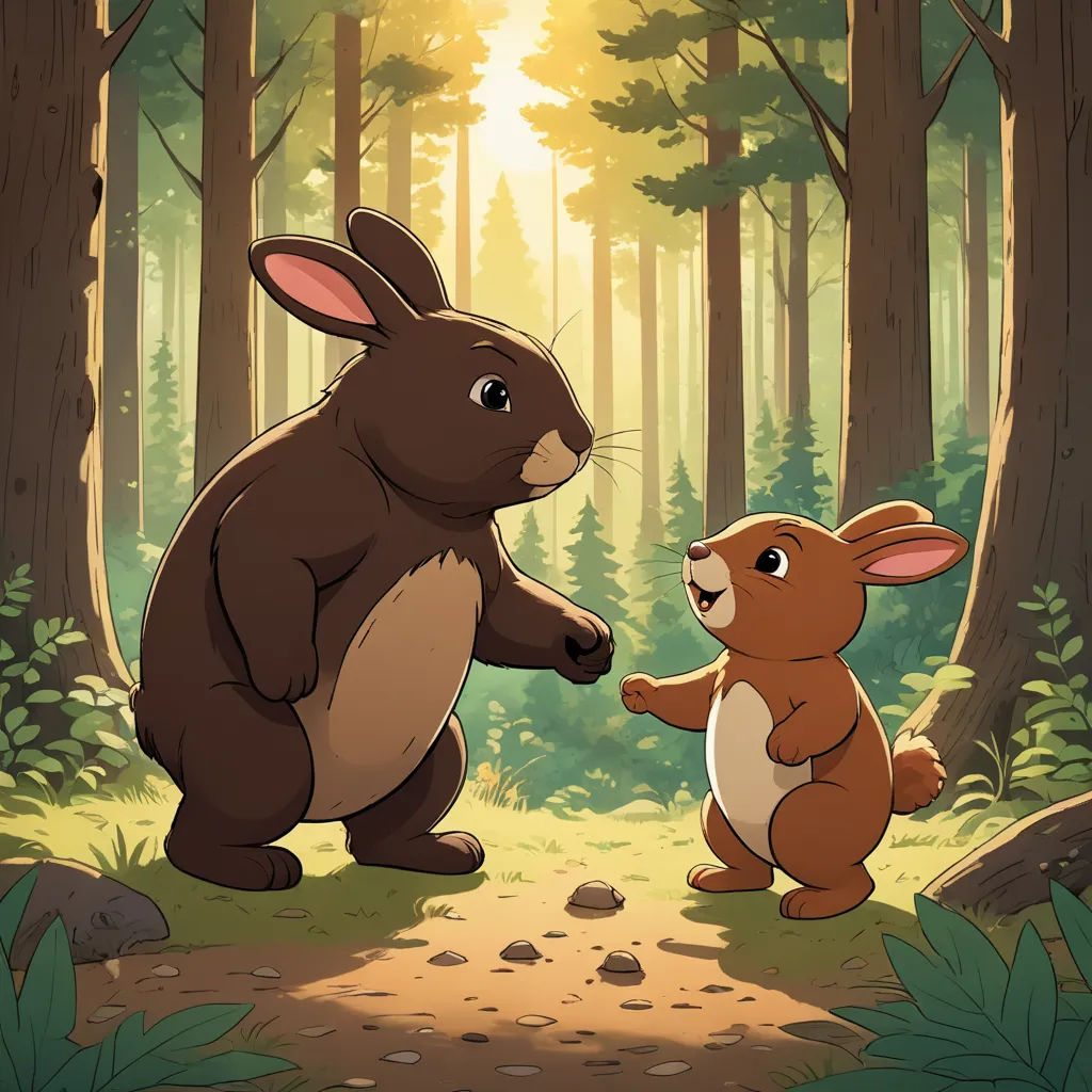 a rabbit and a rabbit are in the woods together, facing each other and touching hands with each other, furry art, a storybook illustration, Chris LaBrooy, official art