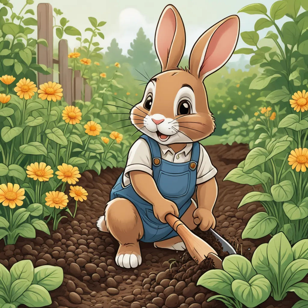 a rabbit is digging in the garden with a shovel and a flower pot in the background illustration by alex macdola, furry art, a storybook illustration, Beatrix Potter, highly detailed digital art