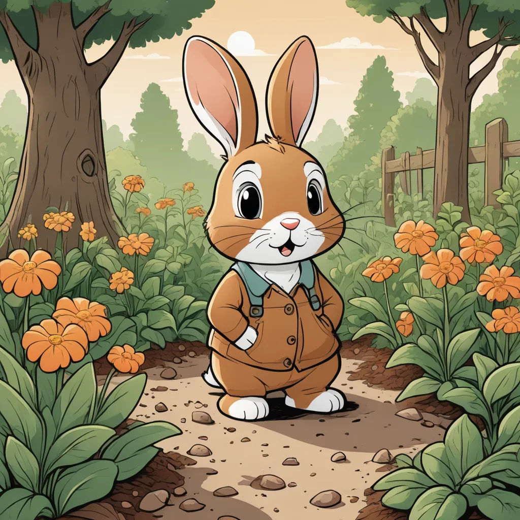 a rabbit in a suit is sitting in the middle of a garden with flowers and trees in the background, furry art, a character portrait, Beatrix Potter, character portrait
